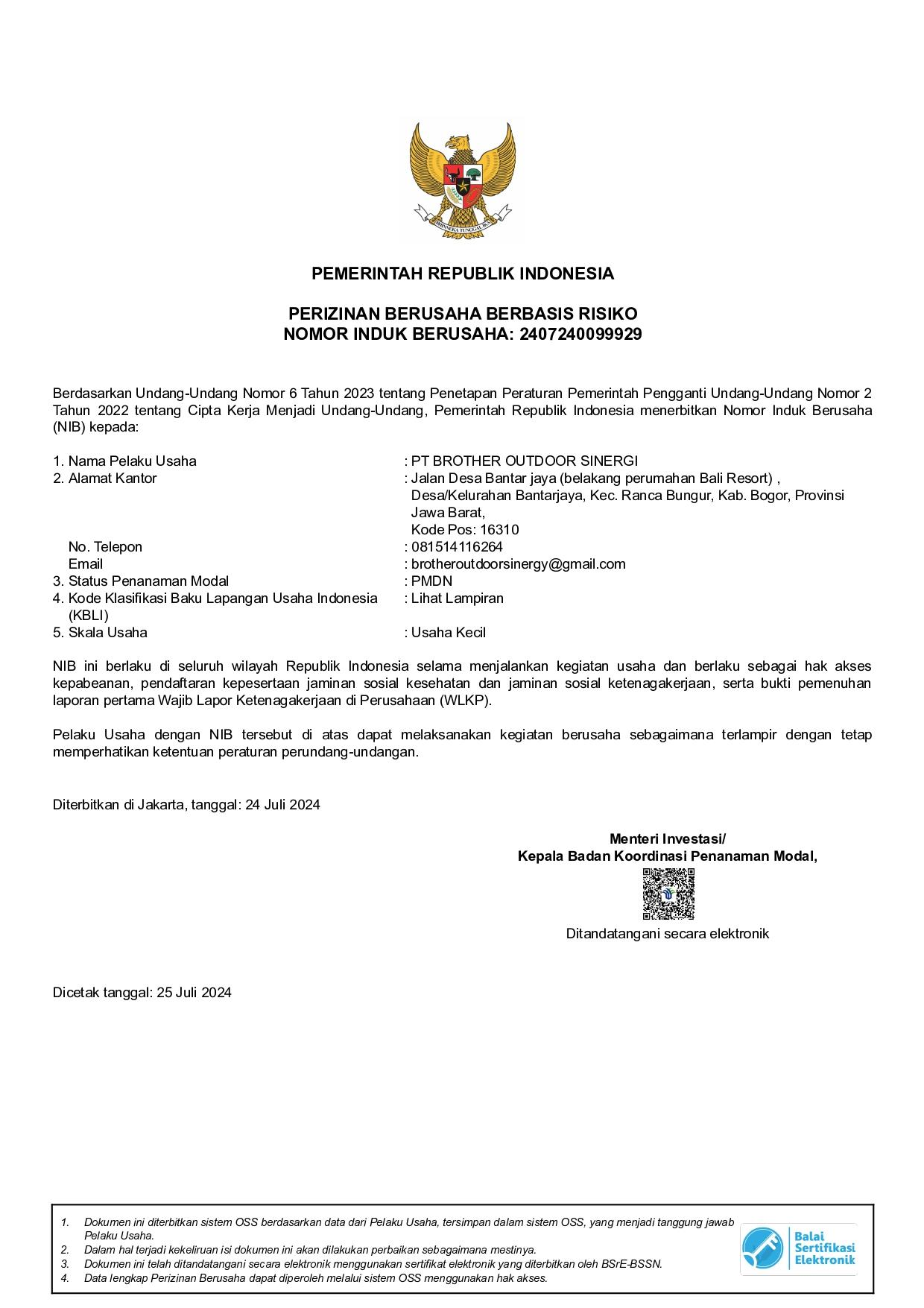 Nomor Induk Berusaha (NIB)